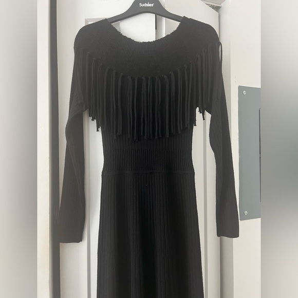 SANDRO Wool-Blend Fringe Midi Dress - Picture 7 of 7